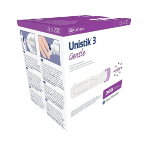 Owen Mumford UnistikÂ® 3 Comfort Safety Lancet for Low Flow Blood Glucose Testing, HbA1c